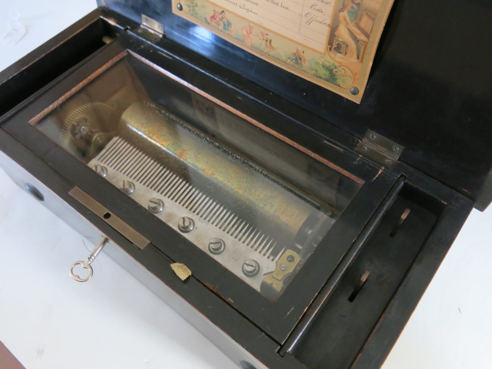 Antique Rosewood & Fruitwood Inlay Swiss Music Box Taos Estate Sales