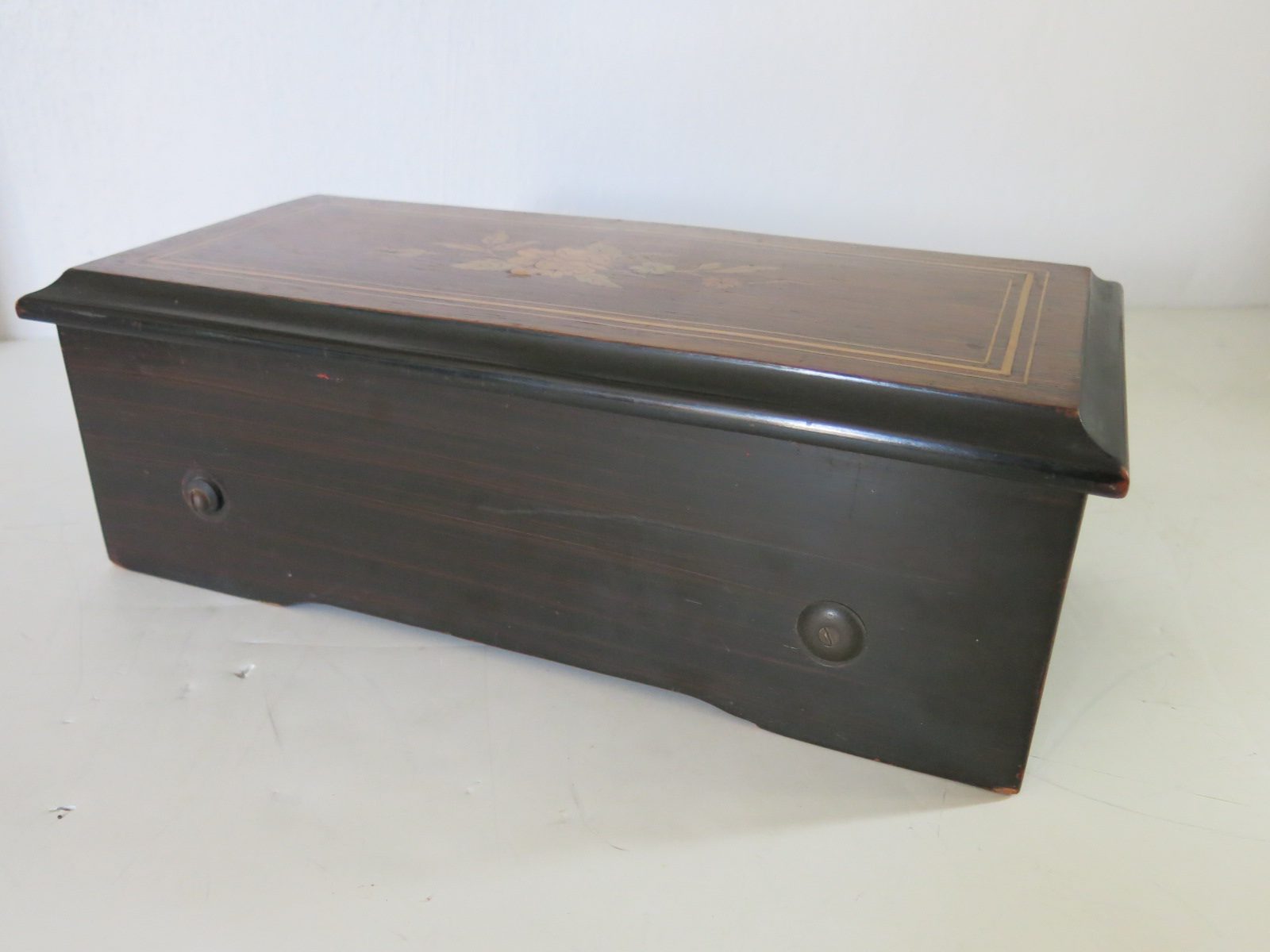 Antique Rosewood & Fruitwood Inlay Swiss Music Box Taos Estate Sales